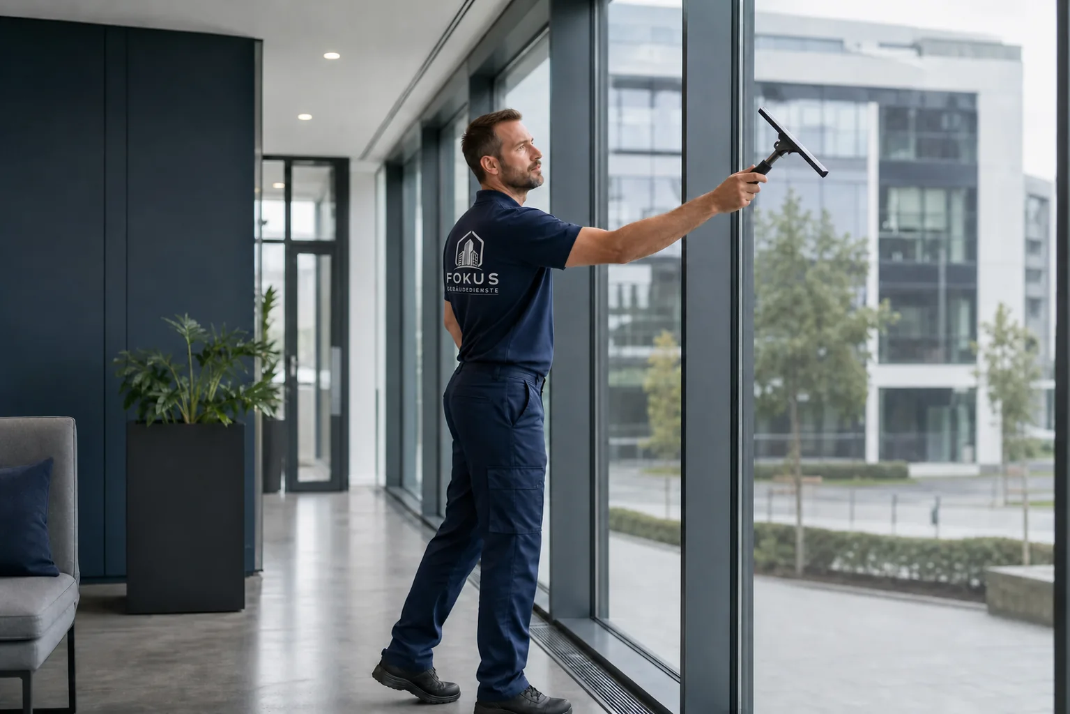Illustrative Darstellung: Fensterreinigung an einer gut zugänglichen Glasfläche in Hildesheim